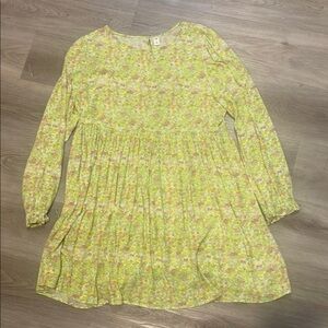 bp Yellow Ruffled Tiered Midi Dress with Bishop Sleeves